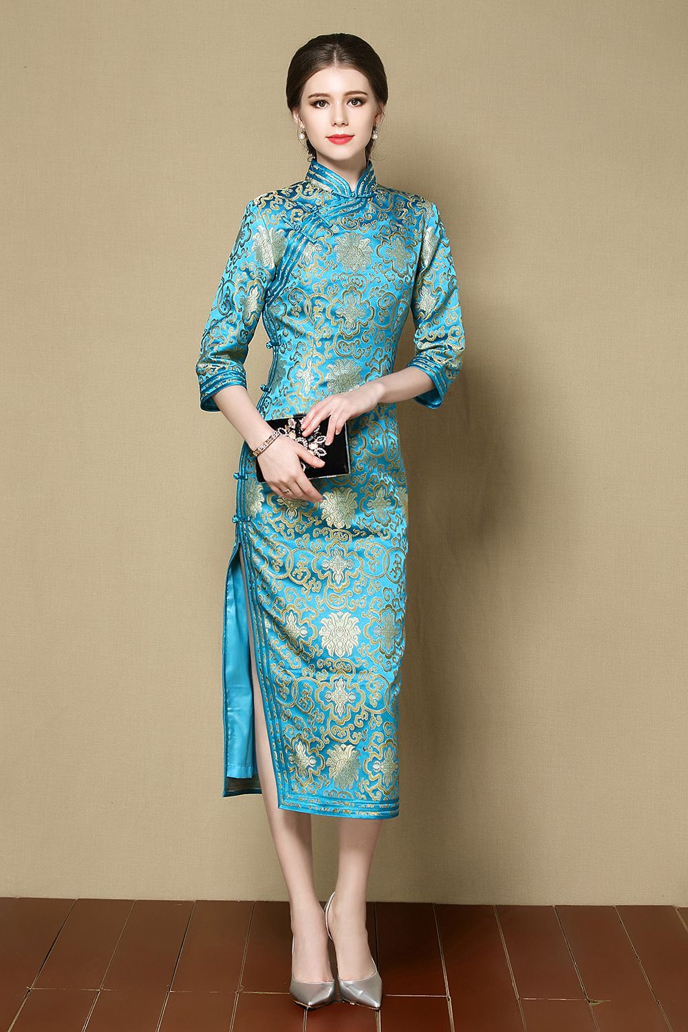 Charming Parsley Pattern Brocade Qipao Cheongsam Dress Qipao