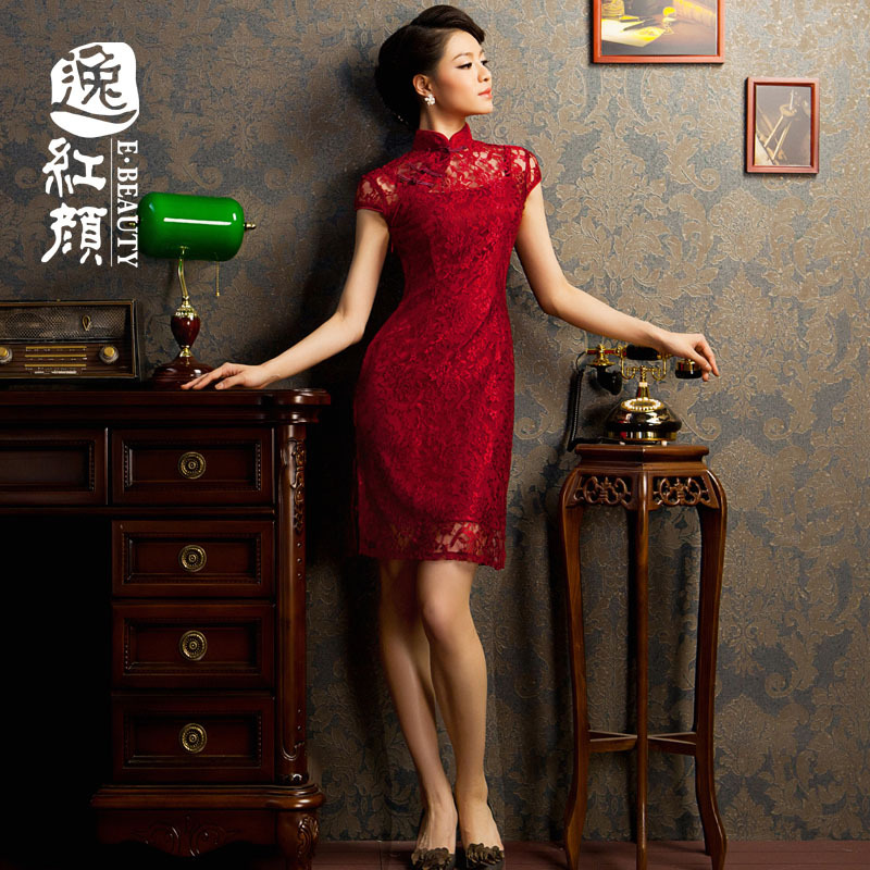 red lace cheongsam