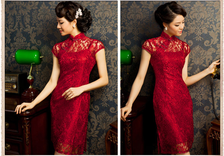 red lace cheongsam