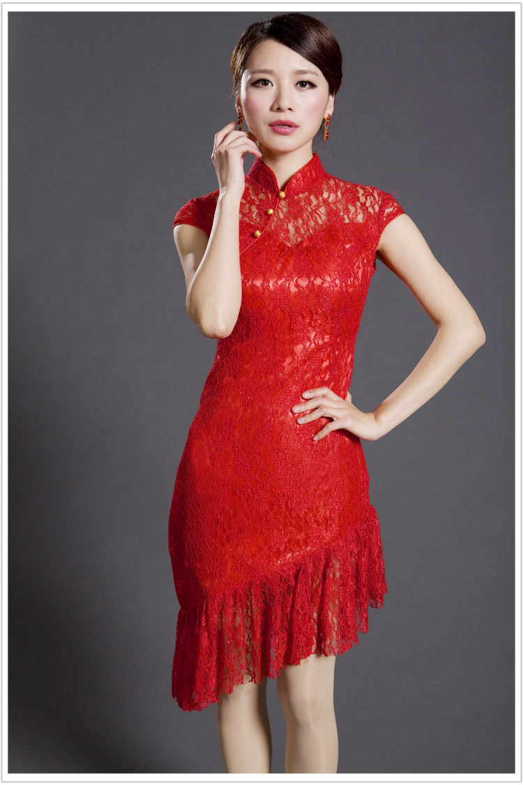 red lace cheongsam