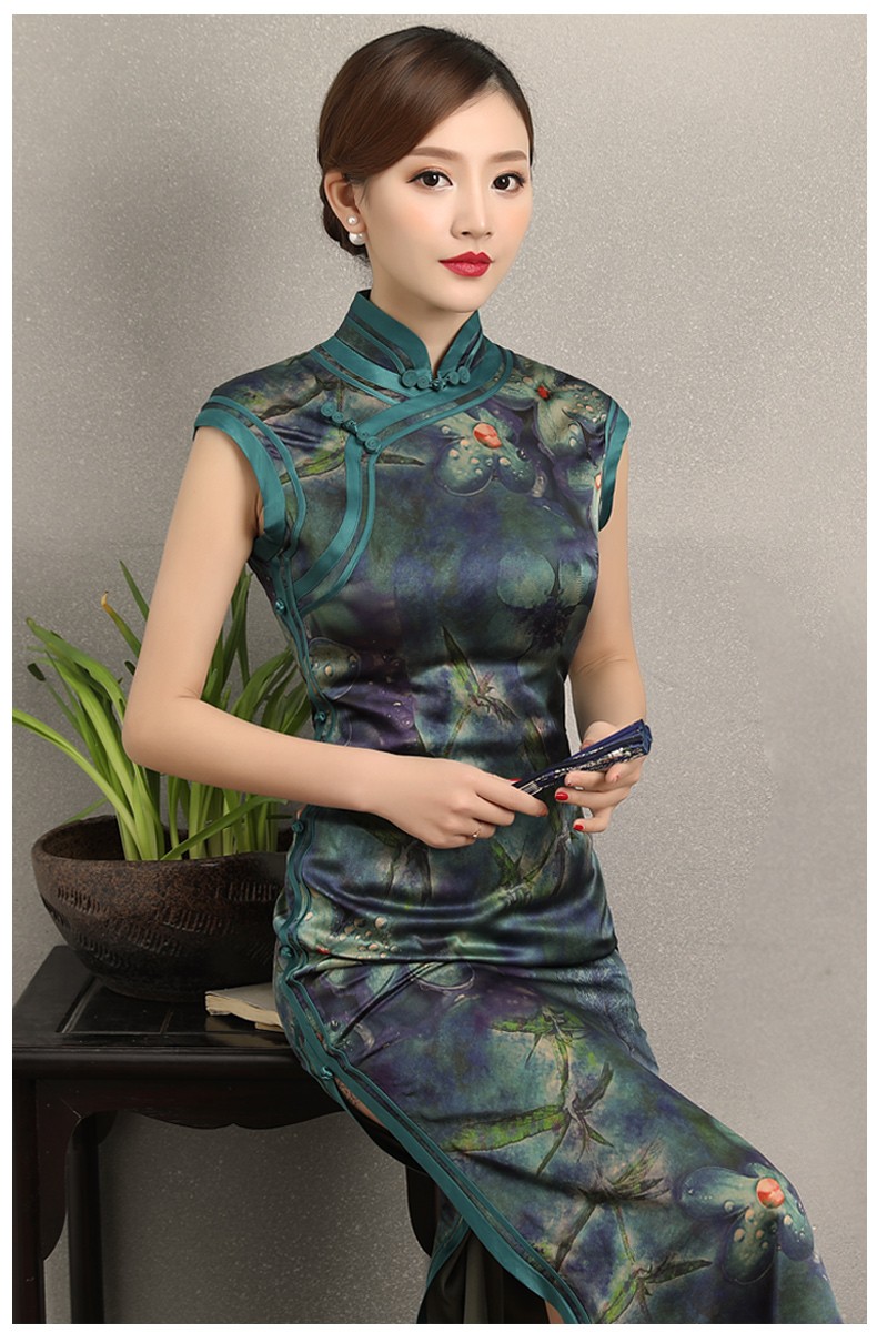 Impressive Sleeveless Long Silk Qipao Cheongsam Dress - Qipao Cheongsam & Dresses - Women