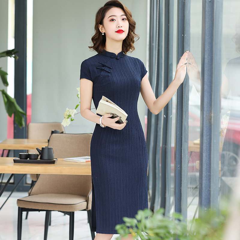 dark blue qipao