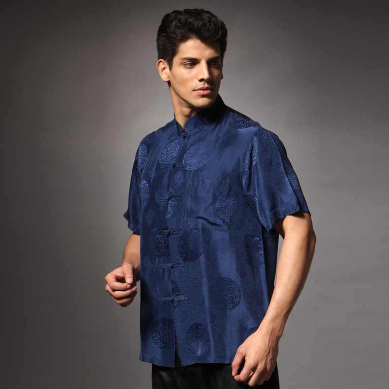 mens navy blue silk shirt