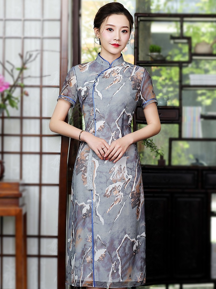 Gorgeous Print Chiffon Chinese Dress Qipao Cheongsam - Qipao Cheongsam