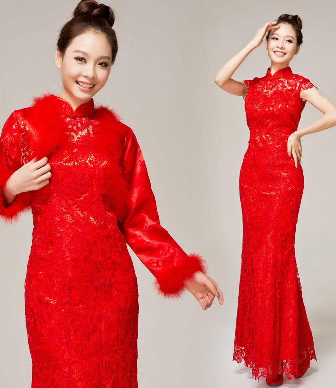 red lace cheongsam