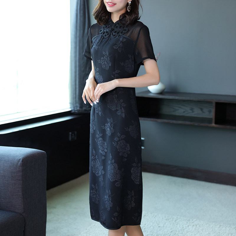 black cheongsam dress