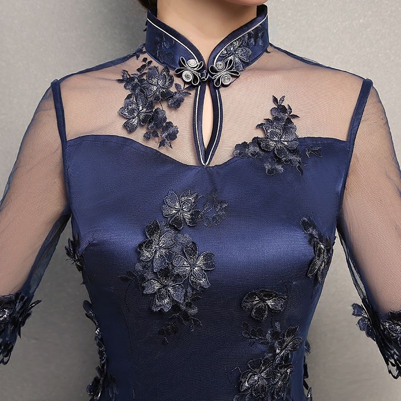 dark blue qipao