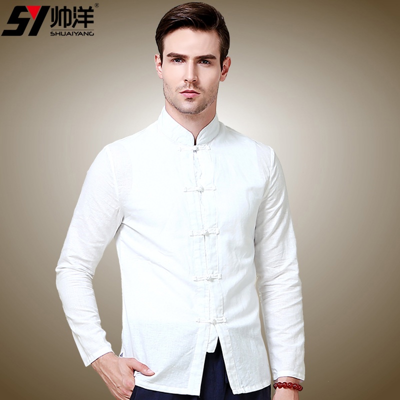 Classical Frog Button Cotton Flax Chinese Shirt - White - Chinese ...