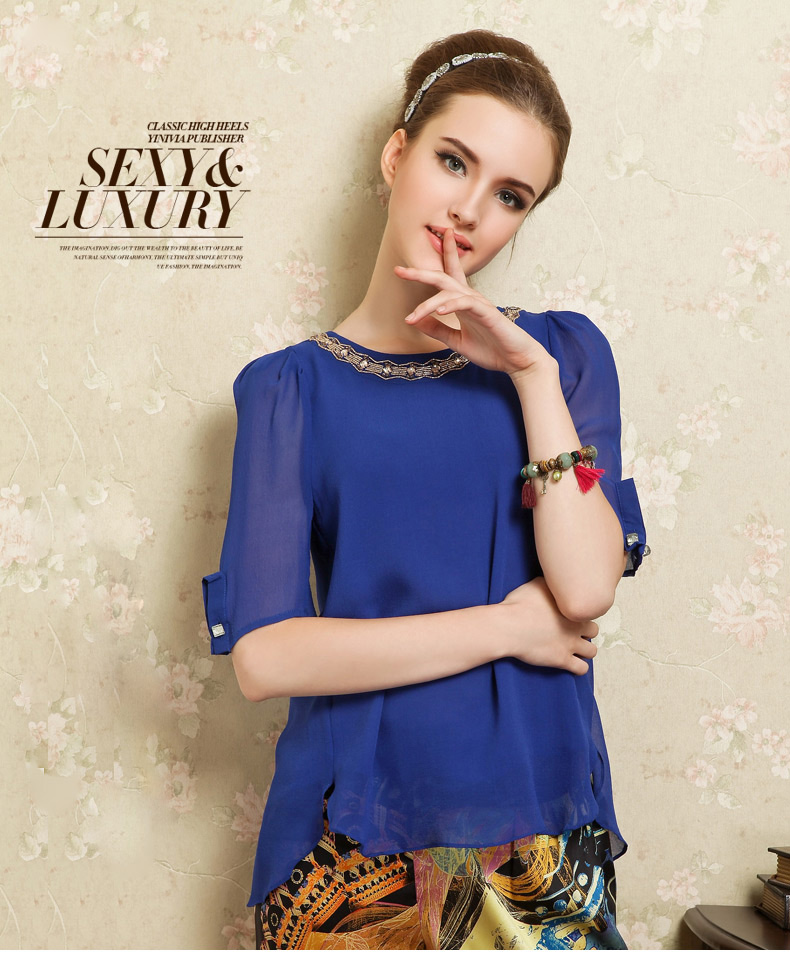 Appealing Scoop Neck Silk Georgette Blouse - Blue - Chinese Shirts ...