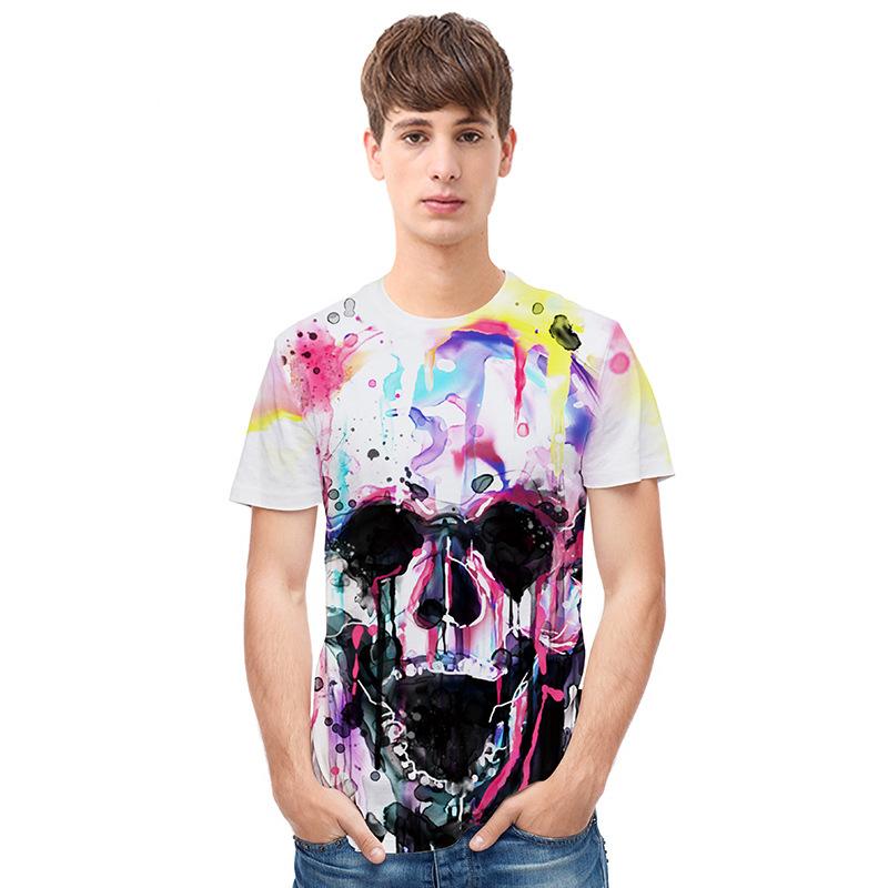 Colorful Skull Print T-Shirt - T-Shirts - All Over Print Apparel