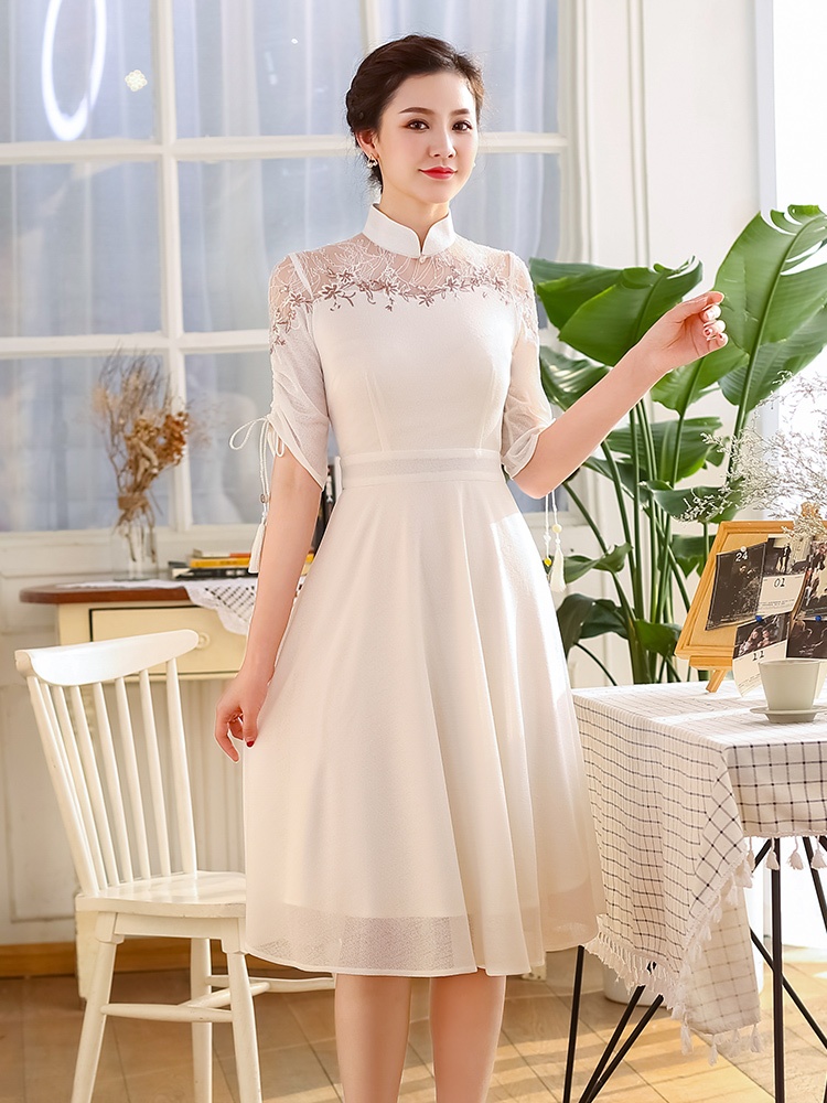 Fashionable White Qipao Cheongsam A-line Dress - Qipao Cheongsam ...