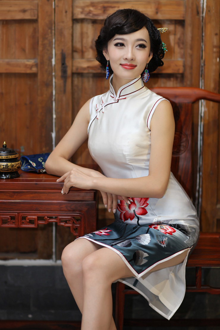 Transcendent Embroidery Heavy Silk Sleeveless Cheongsam Dress - Qipao ...