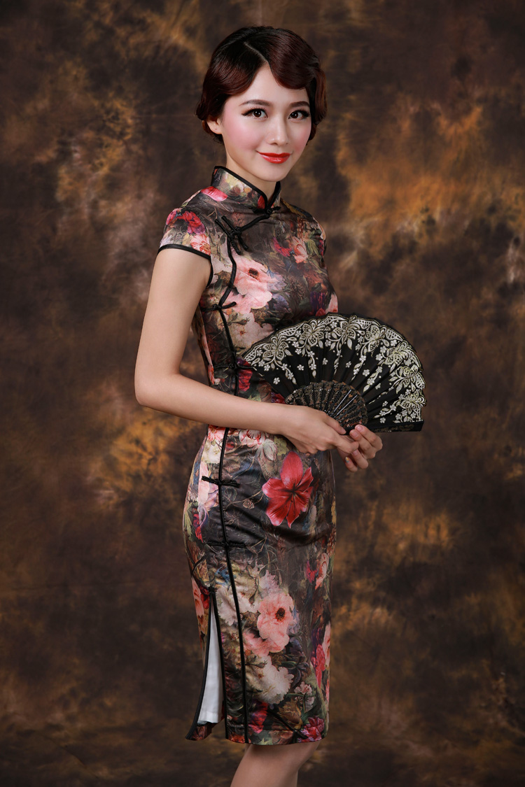 Beautiful Floral Print Qipao Cheongsam Dress - Brown - Qipao Cheongsam ...