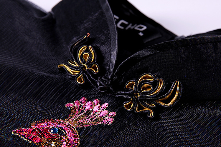 Impressive Peacock Embroidery Black Short Qipao Dress - Qipao Cheongsam ...