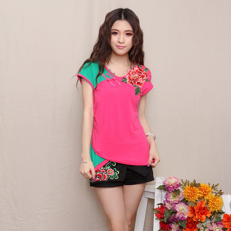 Fantastic Embroidery Oriental Style T-Shirt - Pink - Chinese Shirts ...