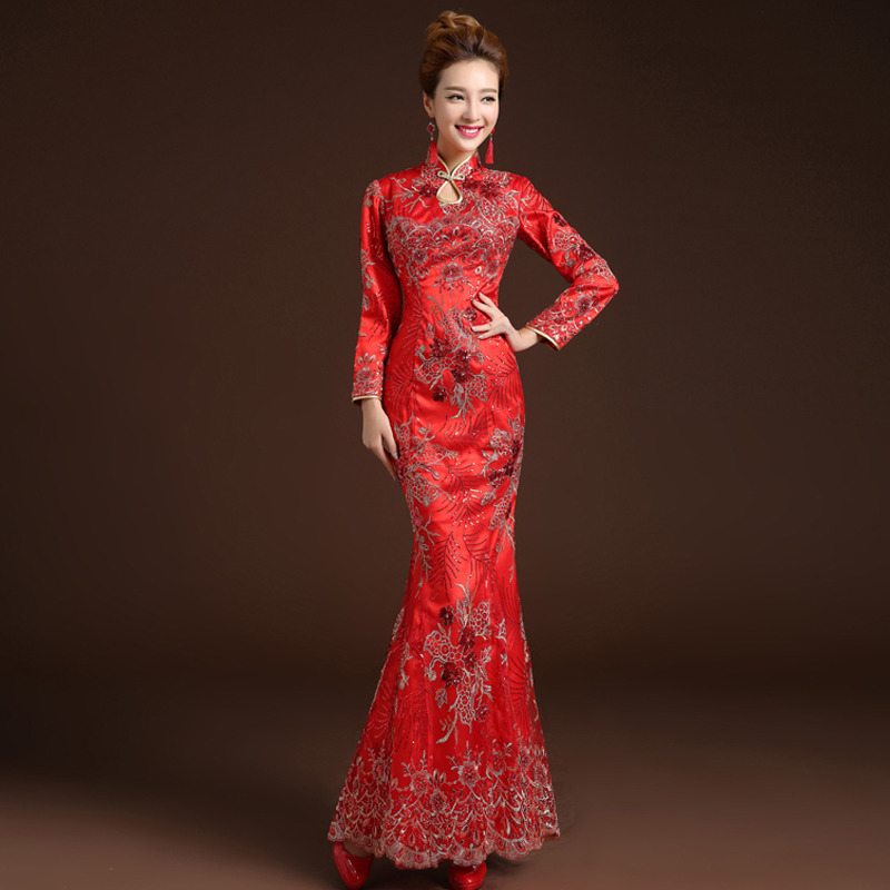 Amazing Modern Lace Qipao Cheongsam Fishtail Dress - Red - Qipao ...