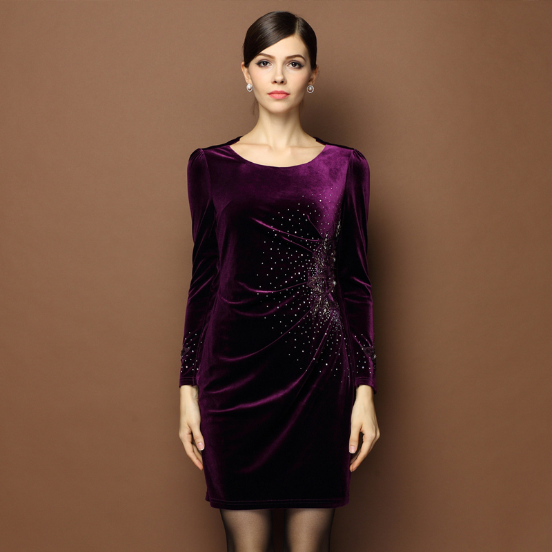 Spectacular Embroidery Short Scoop Neck Velvet Dress - Purple - Qipao ...