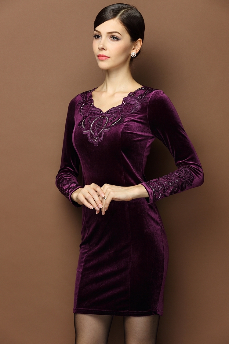 Beautiful Purple Velvet Short Mandarin Style Dress - Qipao Cheongsam ...