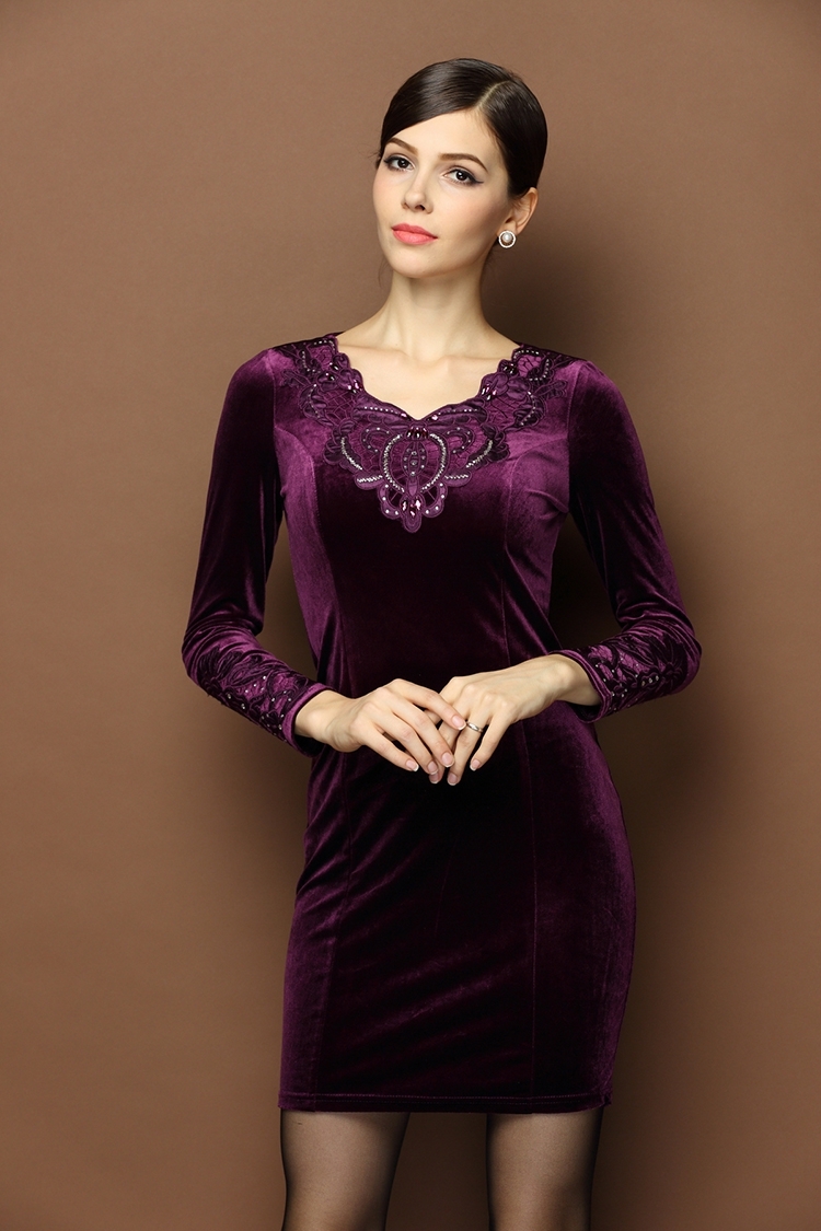 Beautiful Purple Velvet Short Mandarin Style Dress - Qipao Cheongsam ...