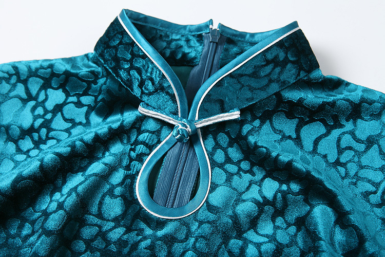 Delightful Modern Pacific Blue Velvet Qipao Cheongsam Dress - Qipao ...