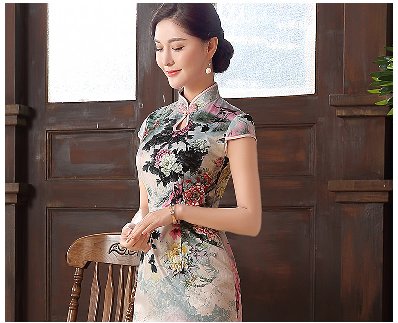 Wonderful Peony Flowers Knee Length Cheongsam Qipao Dress - Qipao ...