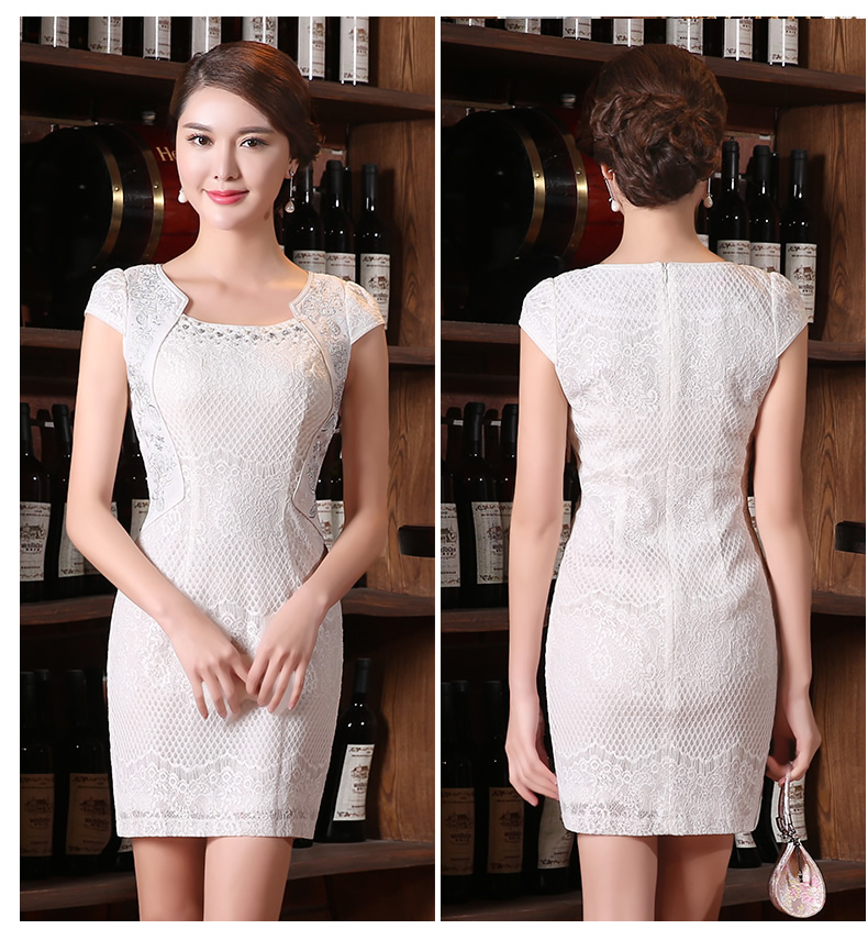 Noble White Lace Scoop Neck Short Cheongsam Qipao Dress - Qipao ...