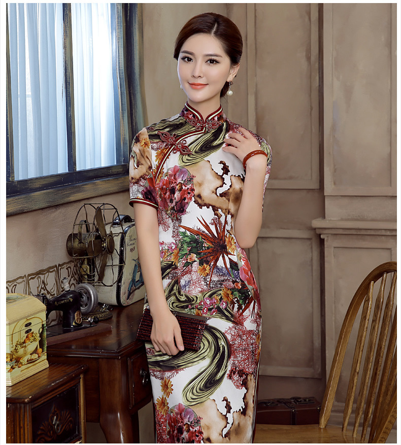 Extravagant Print Silk Long Qipao Cheongsam Dress - Qipao Cheongsam ...