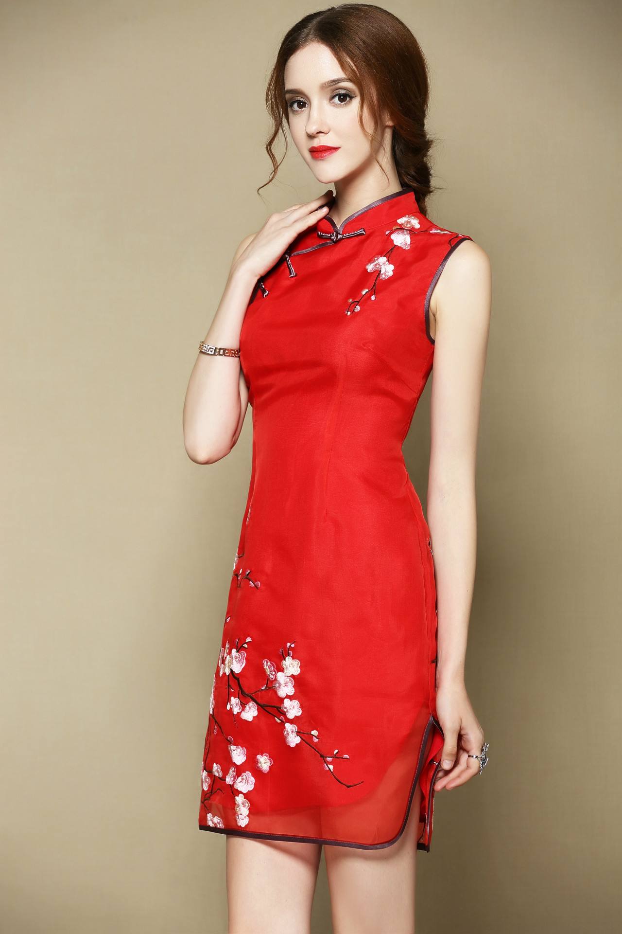 Sweet Sleeveless Silk Cheongsam Qipao Dress - Red - Qipao Cheongsam ...