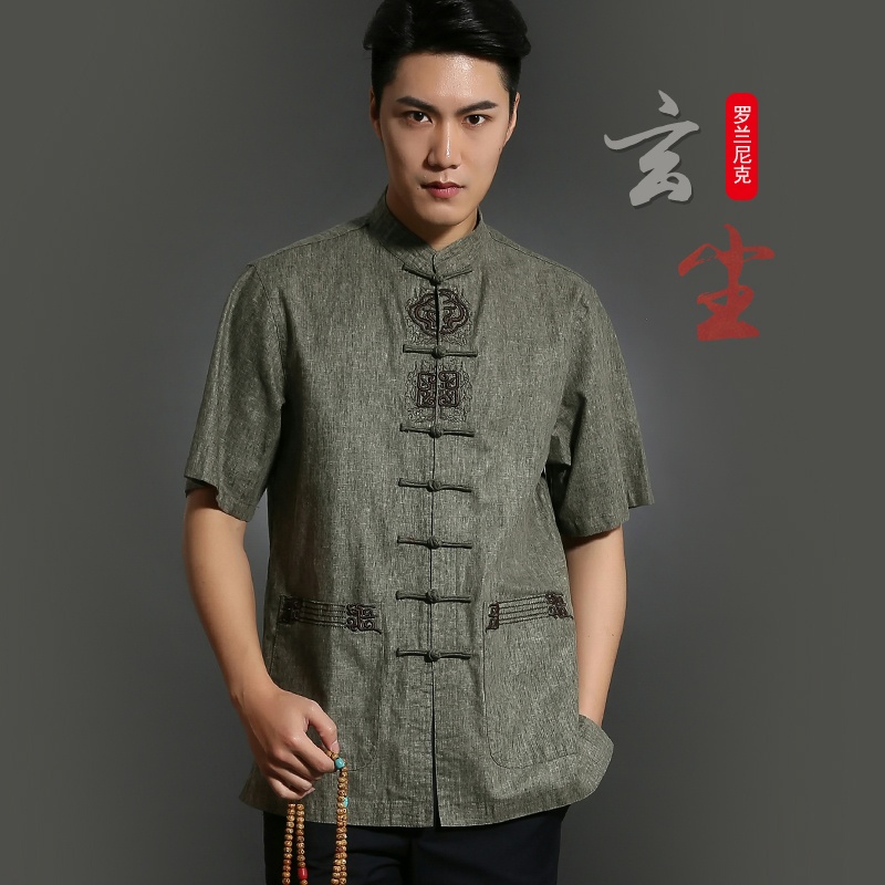 Attracting Embroidery Frog Button Linen Shirt - Green - Chinese Shirts ...