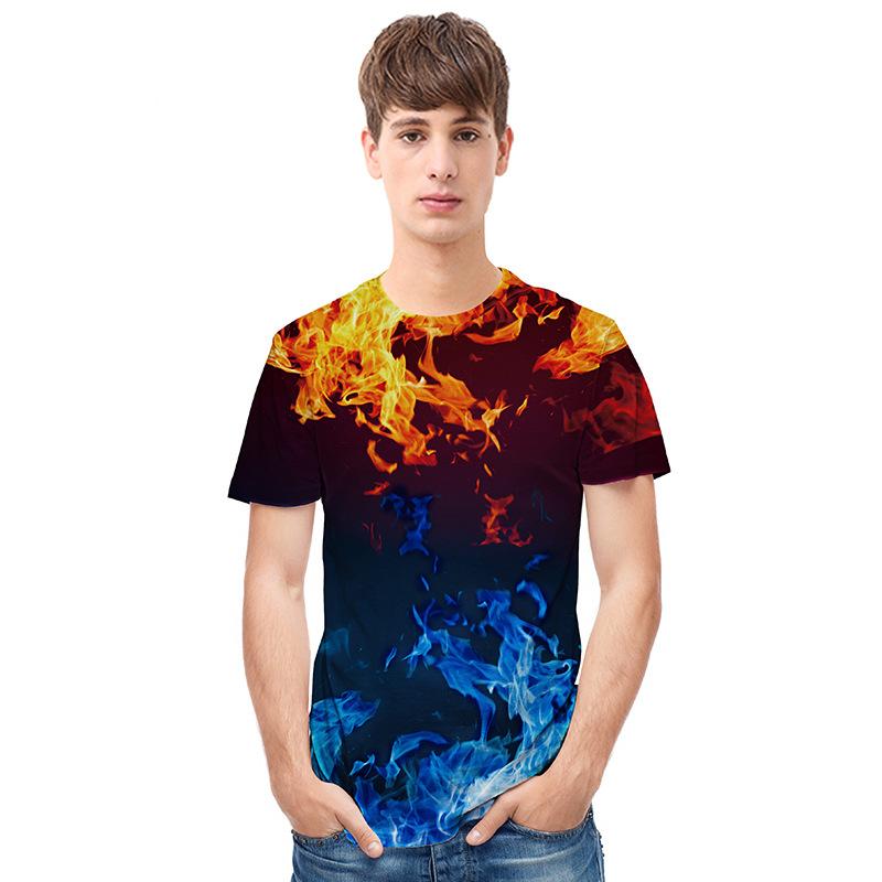 Yellow Blue Fire Flame Print T-Shirt - T-Shirts - All Over Print Apparel