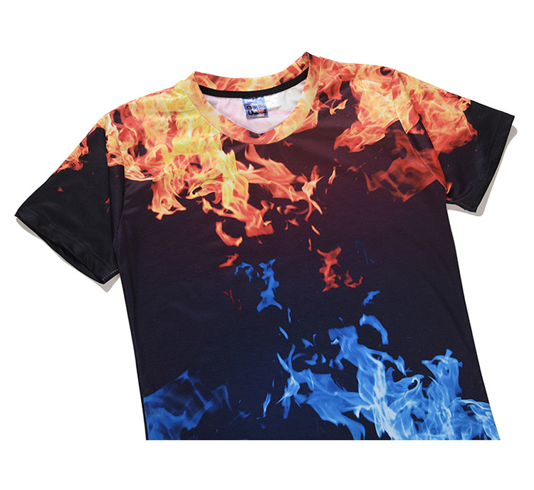 Yellow Blue Fire Flame Print T-Shirt - T-Shirts - All Over Print Apparel