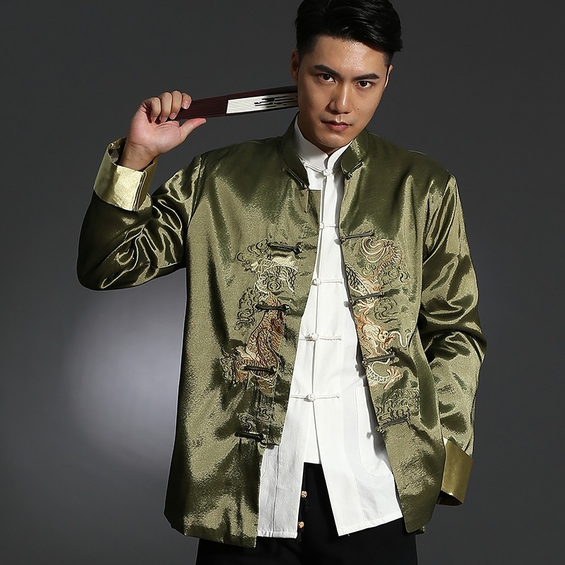 Nice Sole Dragon Embroidery Kung Fu Jacket - Green - Chinese Jackets ...