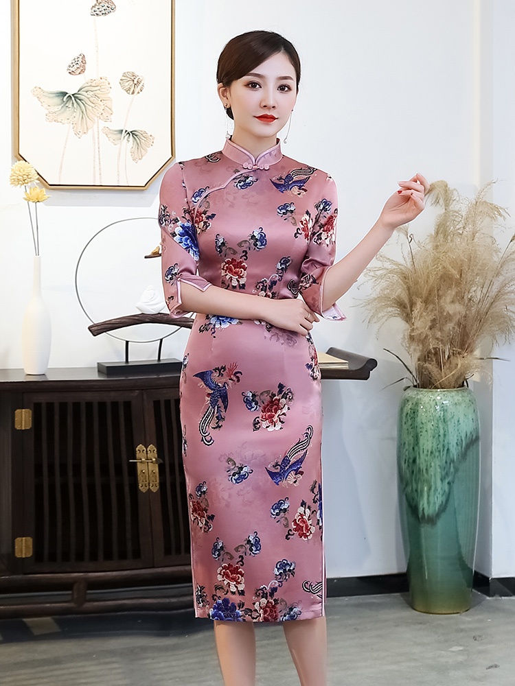 Gorgeous Phoenix Print Silk Cheongsam Qipao Dress - Qipao Cheongsam ...
