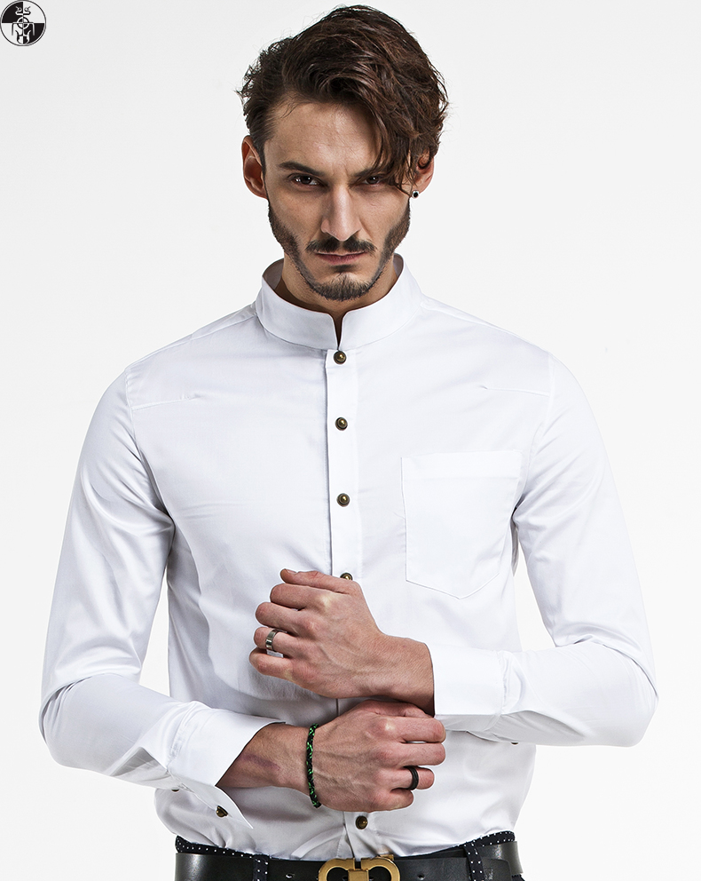 Modern Mandarin Collar Snap Button Shirt - White - Chinese Shirts ...