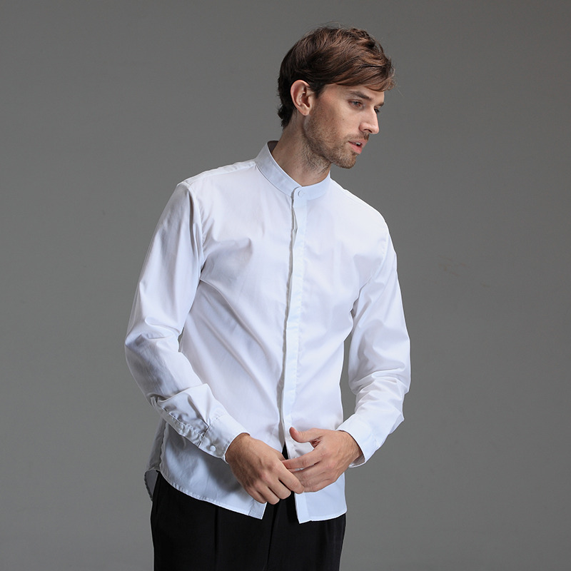 Mandarin Collar Hidden Button Non-Iron Shirt - White - Chinese Shirts ...
