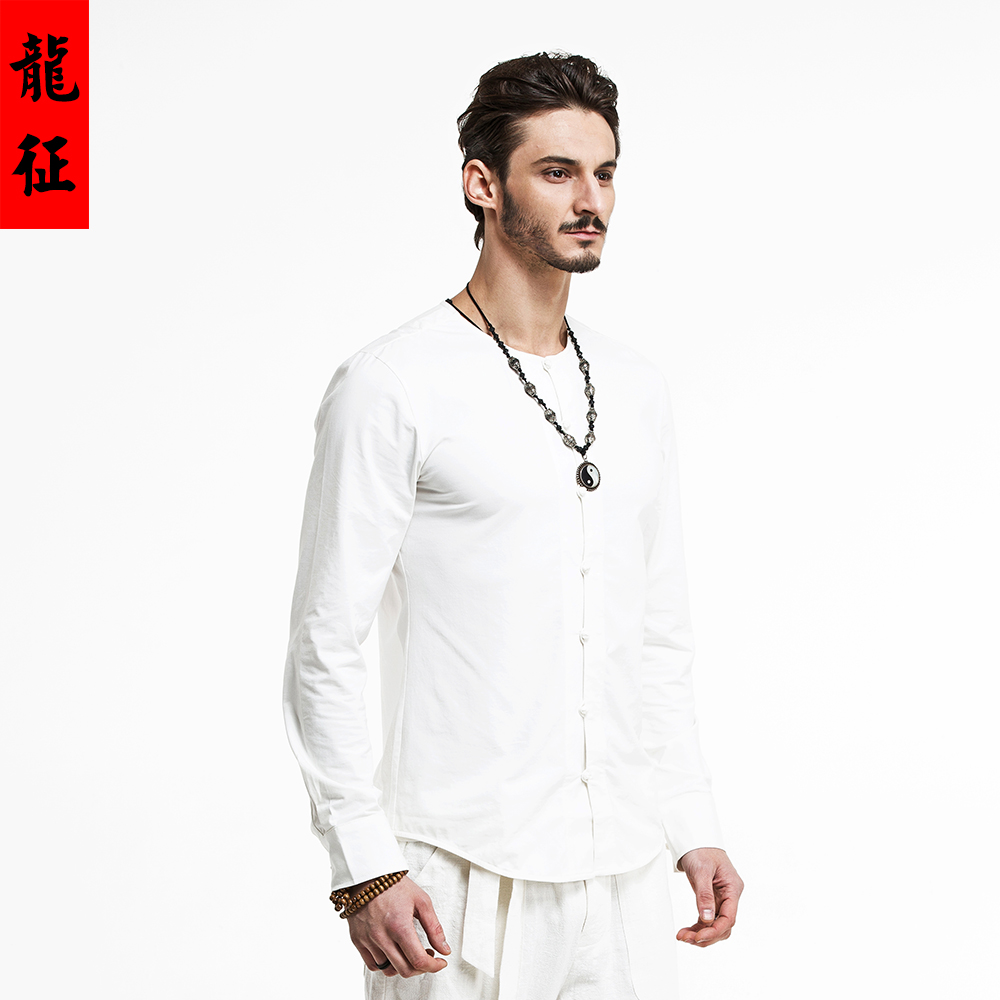 Scoop Neck White Cotton Frog Button Modern Blouse - Chinese Shirts ...