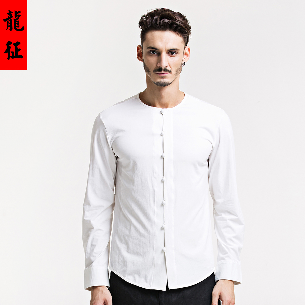 Scoop Neck White Cotton Frog Button Modern Blouse - Chinese Shirts ...