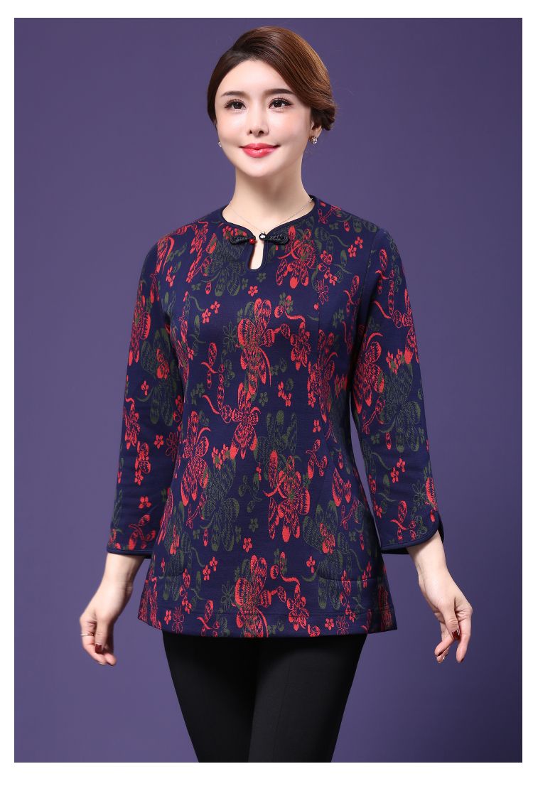 Pleasant Floral Print Crew Neck Frog Button Shirt - Chinese Shirts ...