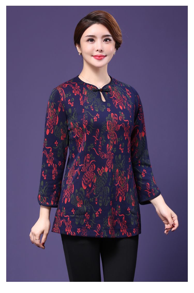 Pleasant Floral Print Crew Neck Frog Button Shirt - Chinese Shirts ...