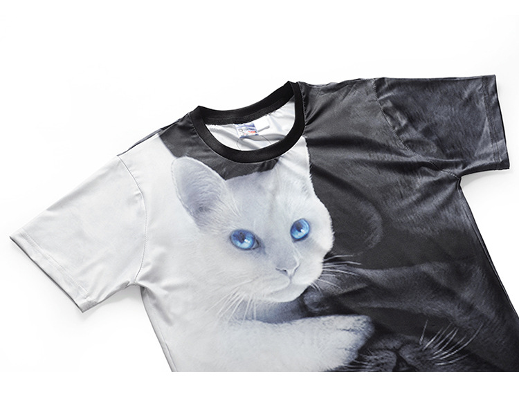 Black White Cats 3D Print T-Shirt - T-Shirts - All Over Print Apparel