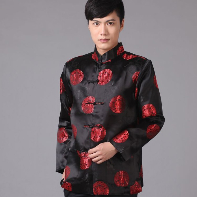 Handsome Brocade Frog Button Tang Jacket - Black - Chinese Jackets ...