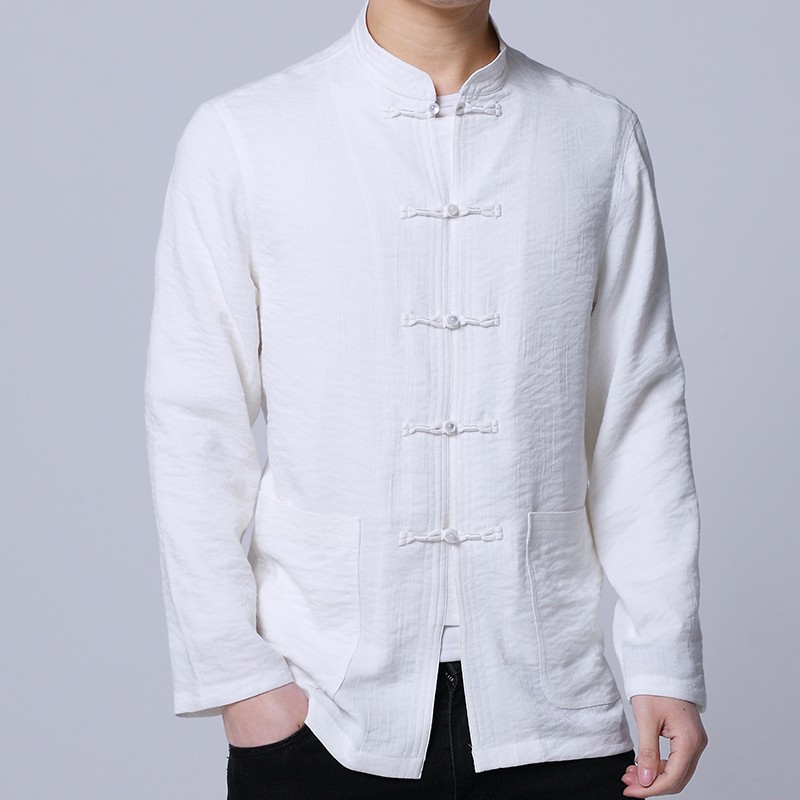 Excellent Jacquard Five Frog Buttons Jacket - White - Chinese Jackets ...