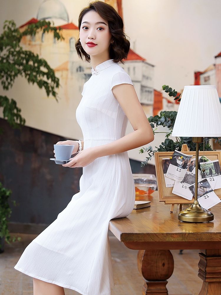 Modern Vertical Stripe Chinese Dress Qipao Cheongsam - Qipao Cheongsam ...