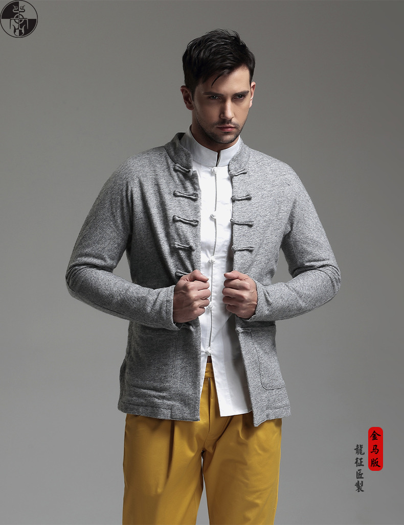 Woolen Cloth Chinese Tang Jacket for Men - Gray - Chinese Jackets ...