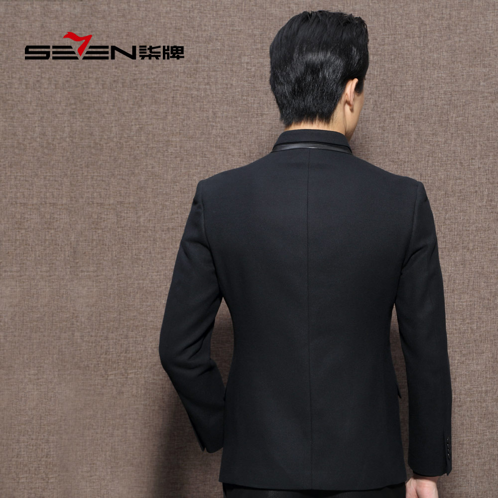 Well Made Stand-up Collar Two Buttons Black Blazer - Chinese Jackets ...