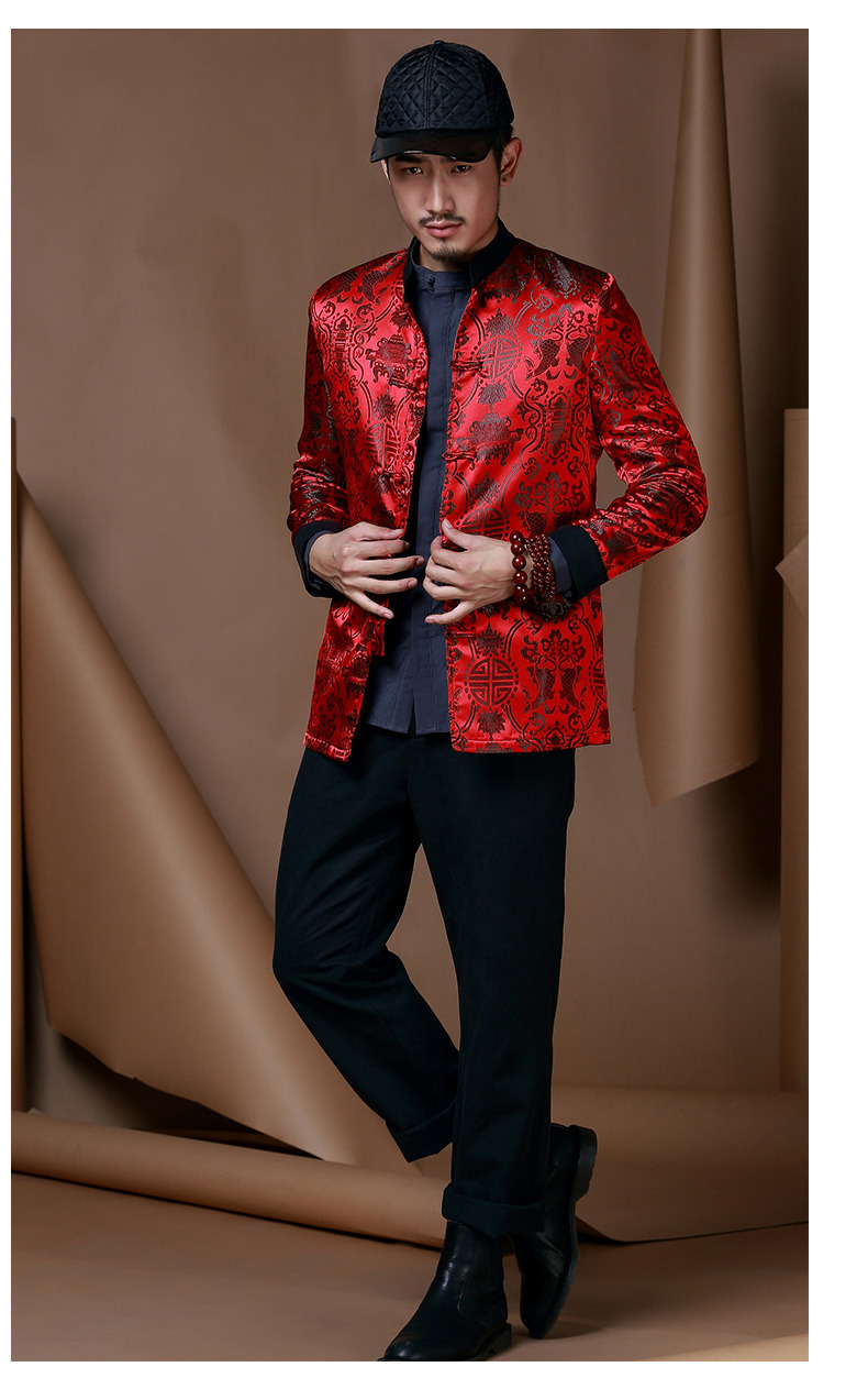 Excellent Brocade Chinese Tang Jacket - Red - Chinese Jackets & Coats - Men