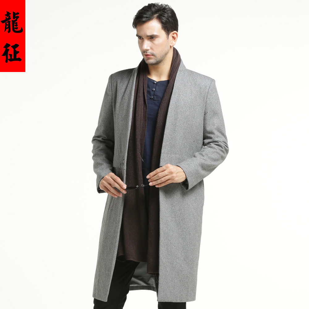 Amazing Stand-up Collar Open Neck Long Coat - Gray - Chinese Jackets ...