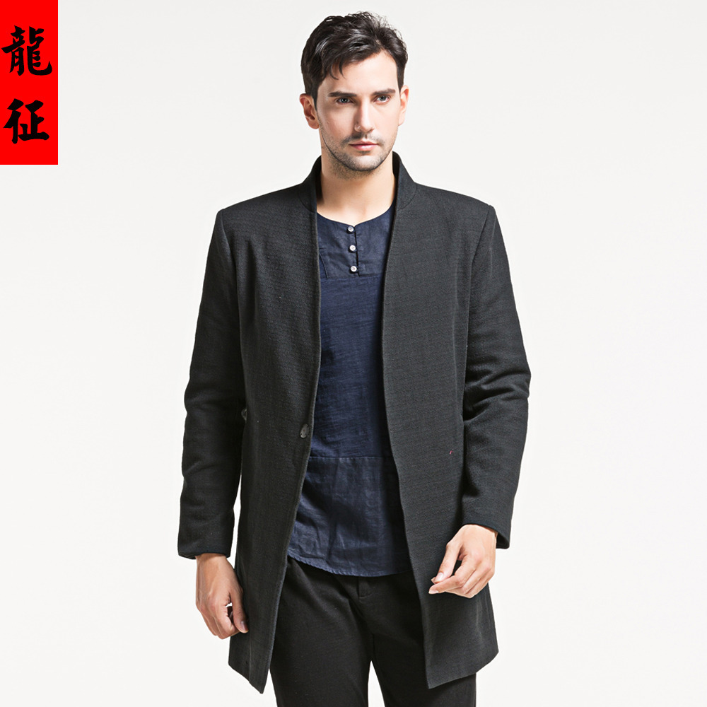 Impressive Stand-up Collar Open Neck Jacket - Black - Chinese Jackets ...