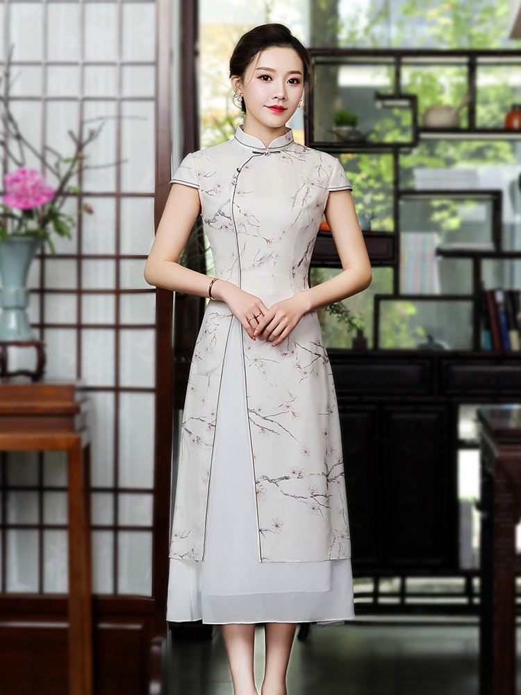 Silk Chinese Dress Cheongsam Qipao With Floral Print - Qipao Cheongsam ...