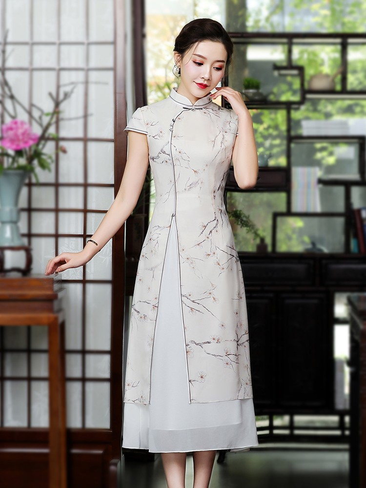 Silk Chinese Dress Cheongsam Qipao With Floral Print - Qipao Cheongsam ...